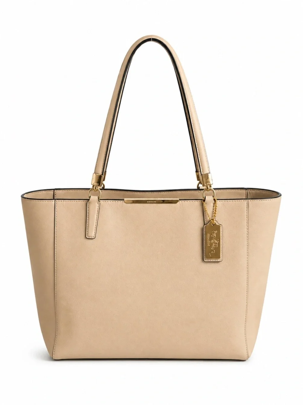 Coach Madison Beige Saffiano Leather Zip Top Tote Shoulder Bag Large